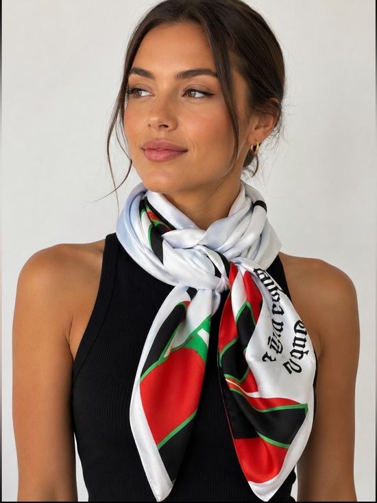 Juicy Couture Accessories - Silk White, Red & Green Fashion Scarf